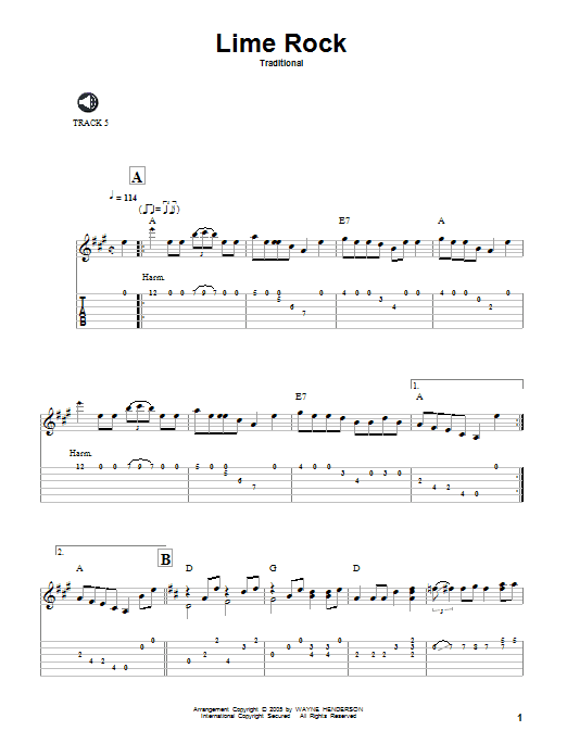 Traditional Lime Rock sheet music notes and chords arranged for Solo Guitar