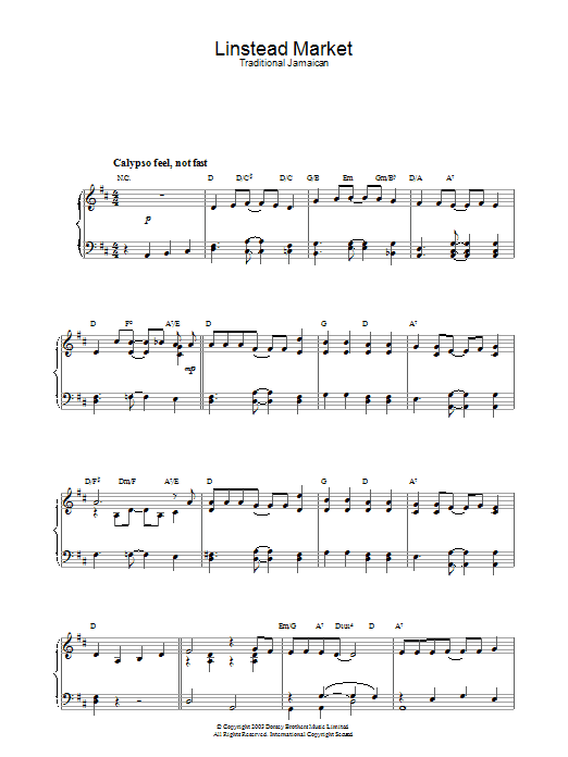 Traditional Linstead Market sheet music notes and chords arranged for Piano & Vocal