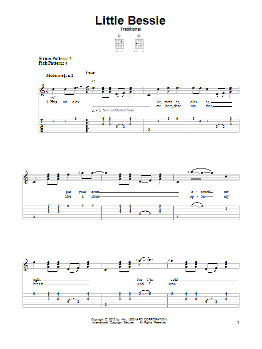 Traditional Little Bessie sheet music notes and chords arranged for Easy Guitar Tab