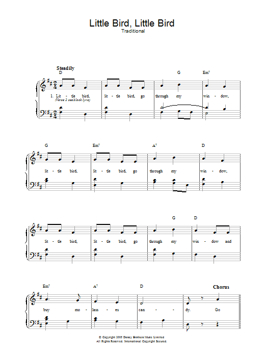 Traditional Little Bird, Little Bird sheet music notes and chords arranged for Piano, Vocal & Guitar Chords