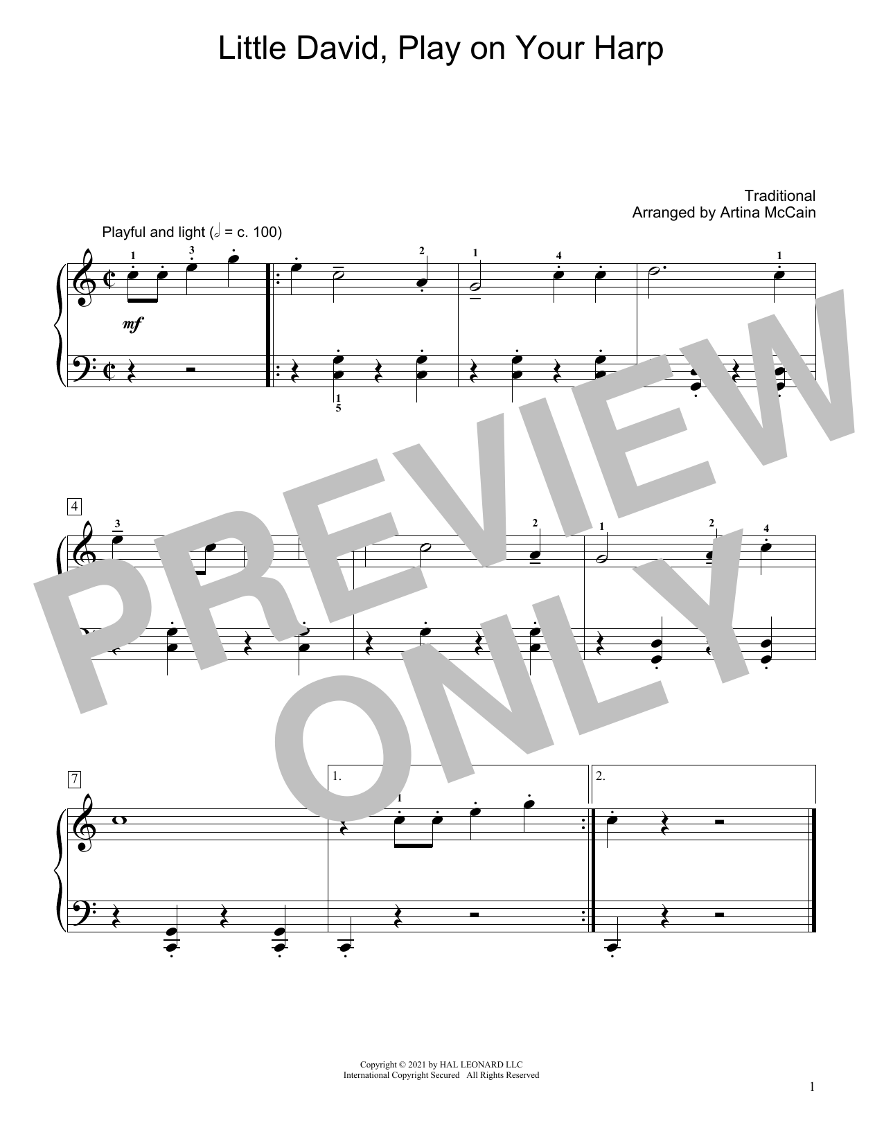 Traditional Little David, Play On Your Harp (arr. Artina McCain) sheet music notes and chords arranged for Educational Piano