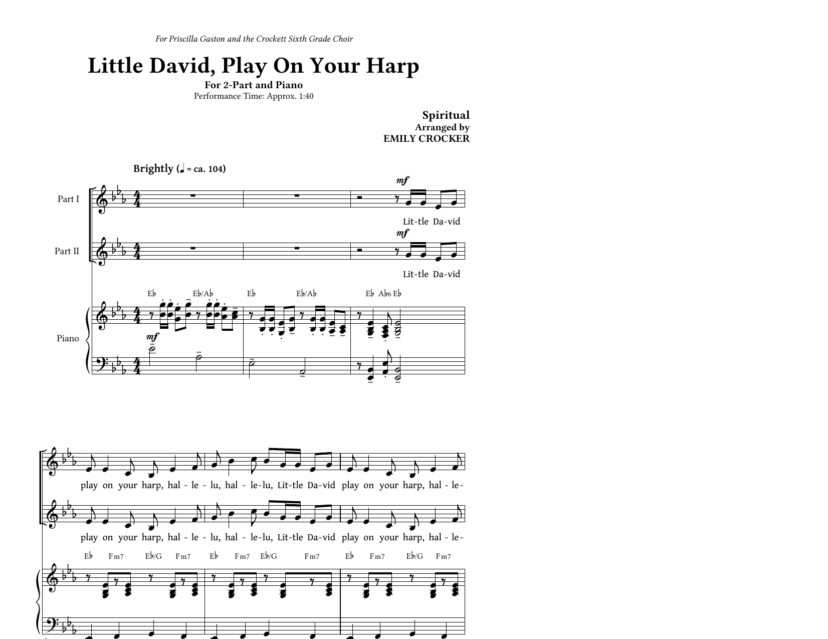 Traditional Little David, Play On Your Harp (arr. Emily Crocker) sheet music notes and chords arranged for 2-Part Choir