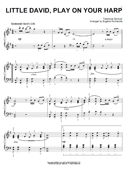 Traditional Little David, Play On Your Harp sheet music notes and chords arranged for Piano Solo