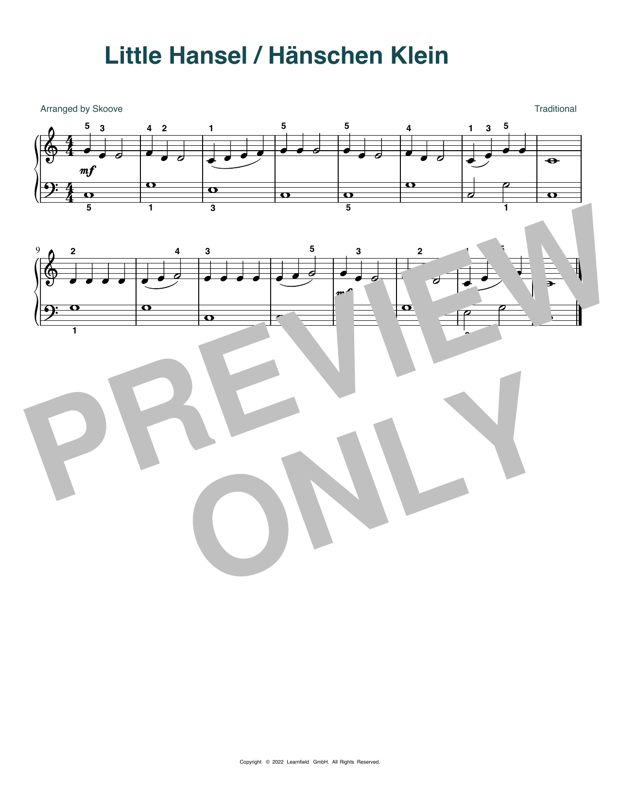 Traditional Little Hansel (arr. Skoove) sheet music notes and chords arranged for Beginner Piano (Abridged)