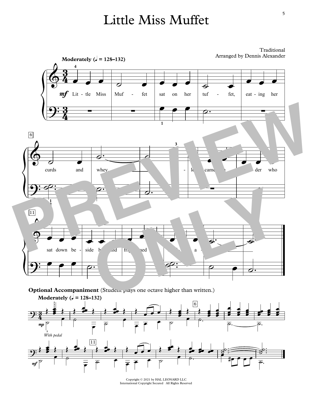 Traditional Little Miss Muffet (arr. Dennis Alexander) sheet music notes and chords arranged for Educational Piano