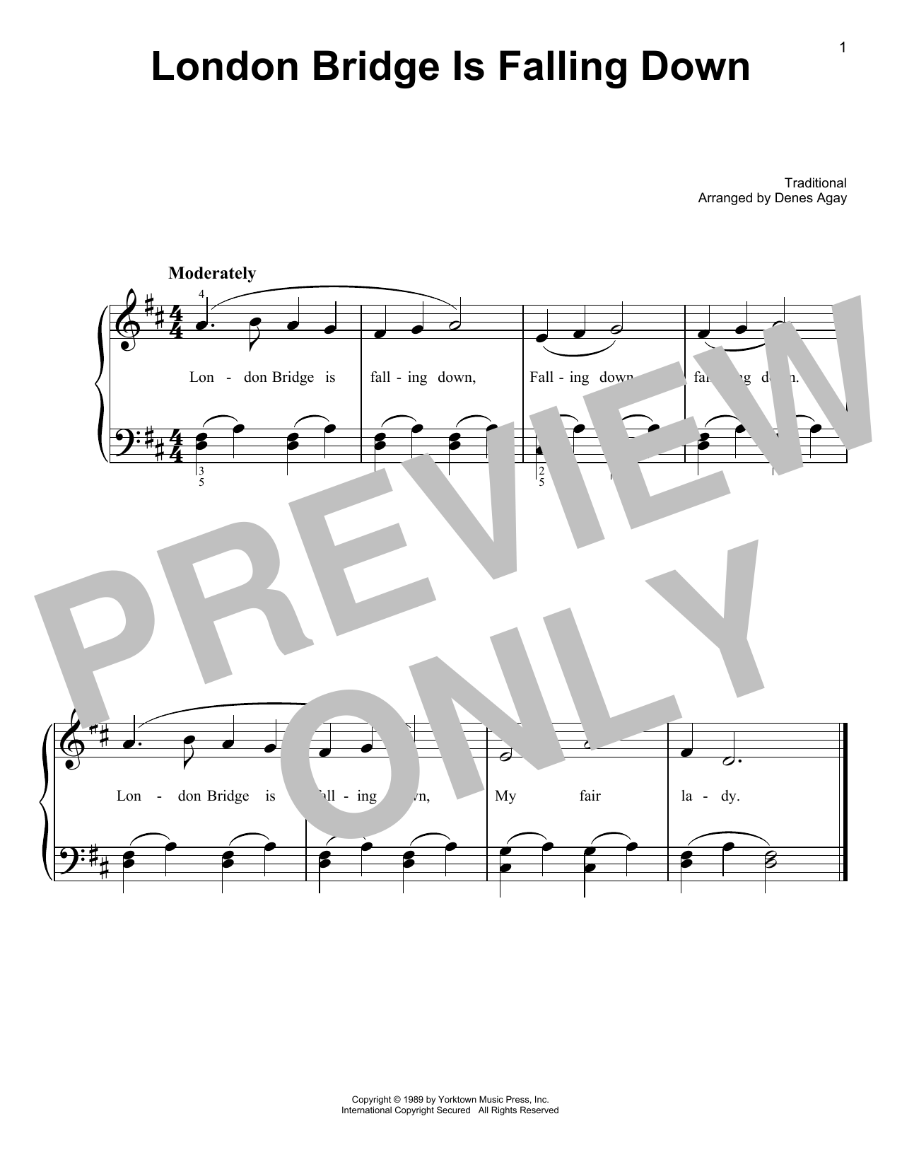 Traditional London Bridge (arr. Denes Agay) sheet music notes and chords arranged for Easy Piano