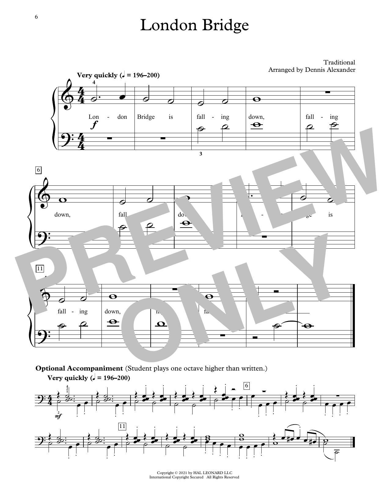 Traditional London Bridge (arr. Dennis Alexander) sheet music notes and chords arranged for Educational Piano