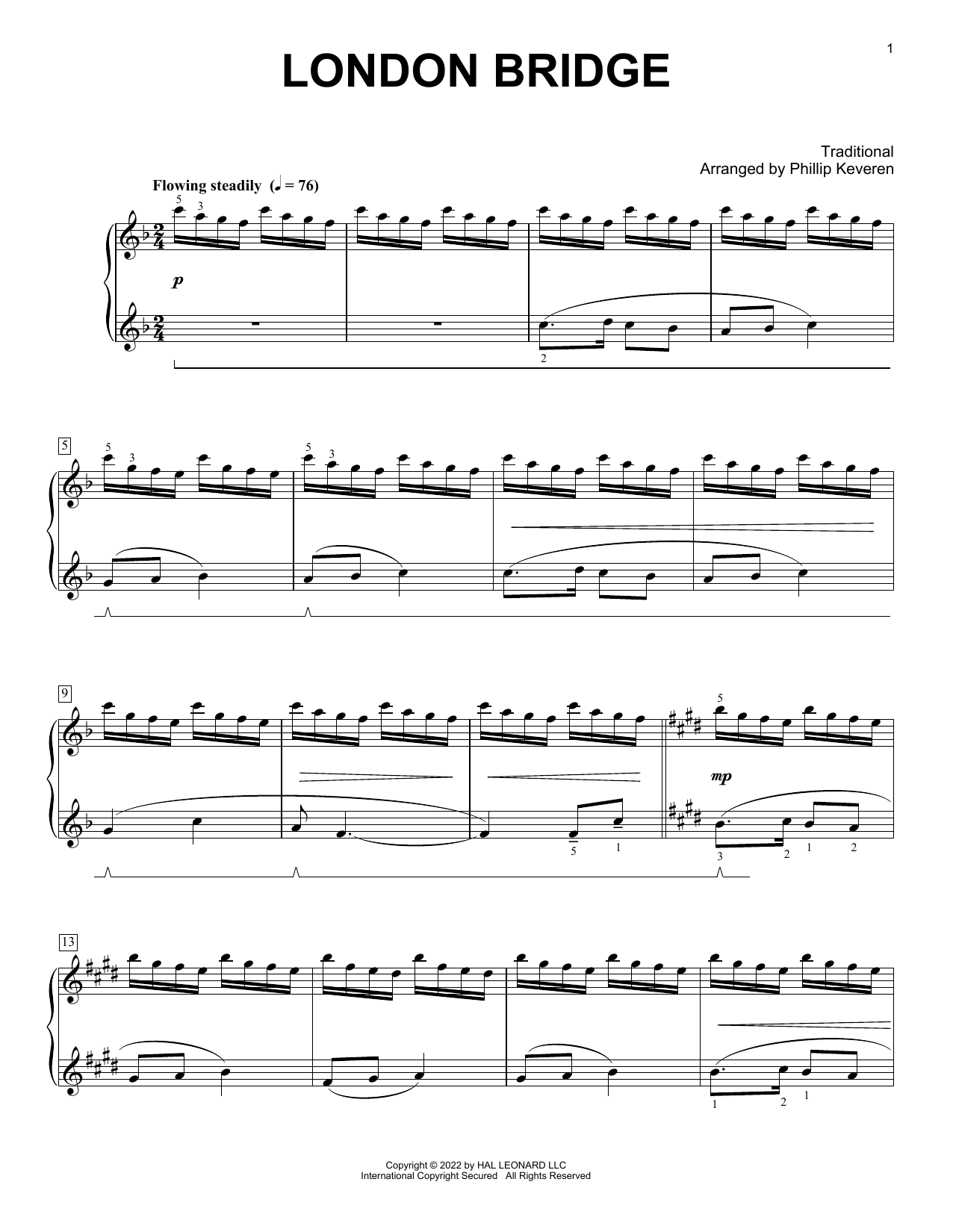 Traditional London Bridge (arr. Phillip Keveren) sheet music notes and chords arranged for Piano Solo