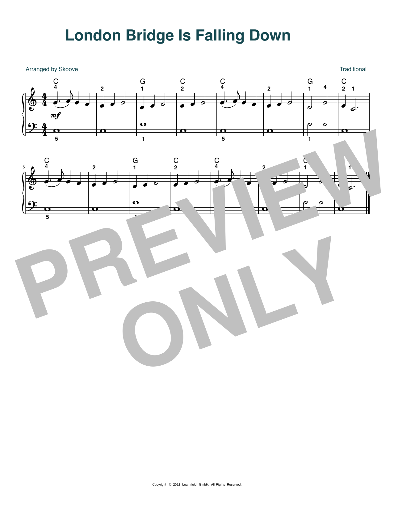 Traditional London Bridge Is Falling Down (arr. Skoove) sheet music notes and chords arranged for Beginner Piano (Abridged)