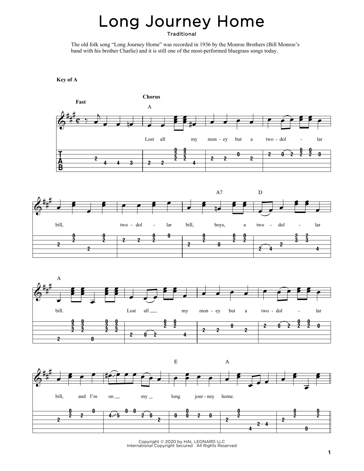 Traditional Long Journey Home (arr. Fred Sokolow) sheet music notes and chords arranged for Solo Guitar
