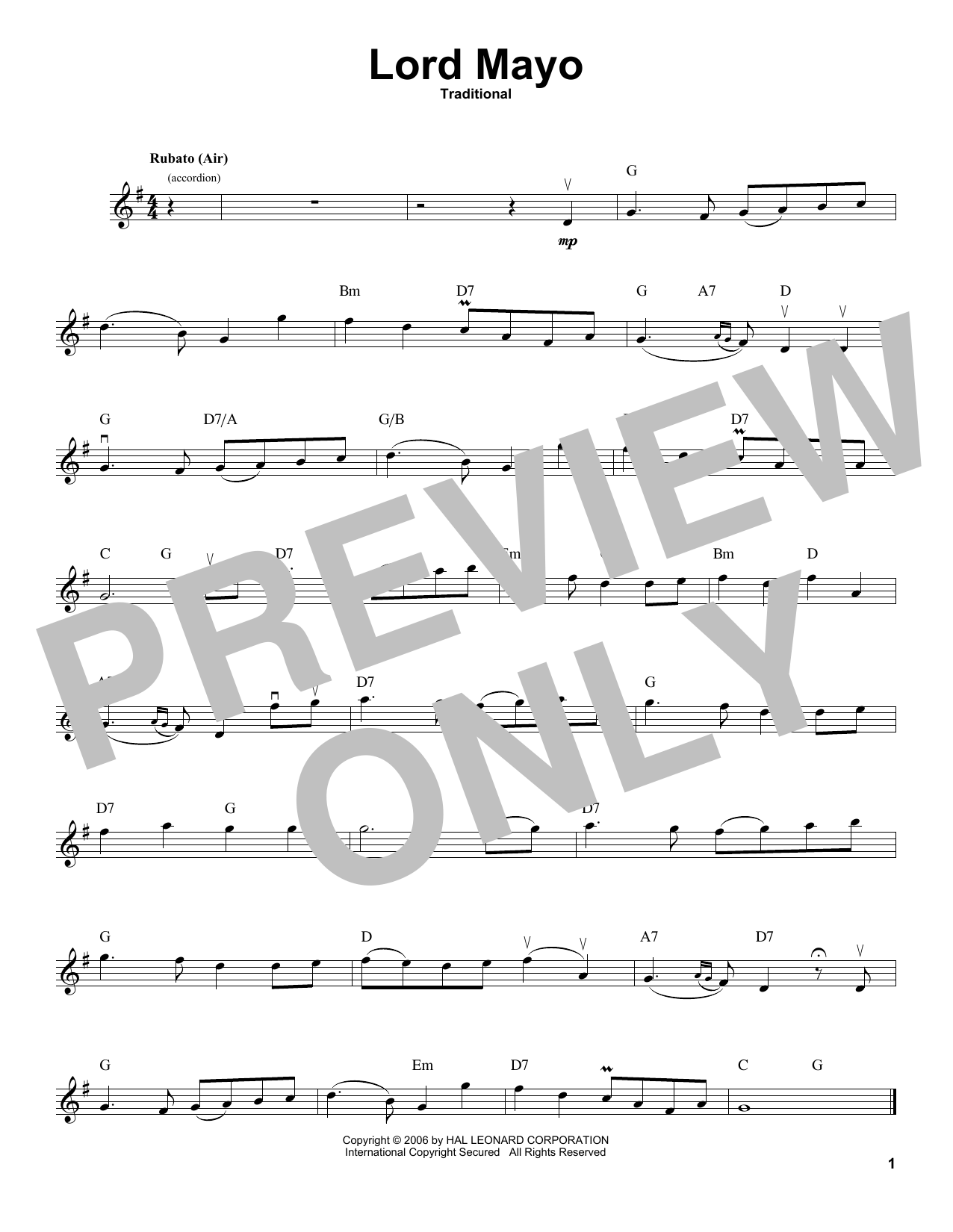 Traditional Lord Mayo (Tiarna Mhaigheo) sheet music notes and chords arranged for Violin Solo