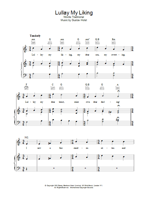Gustav Holst Lullay My Liking sheet music notes and chords arranged for Lead Sheet / Fake Book