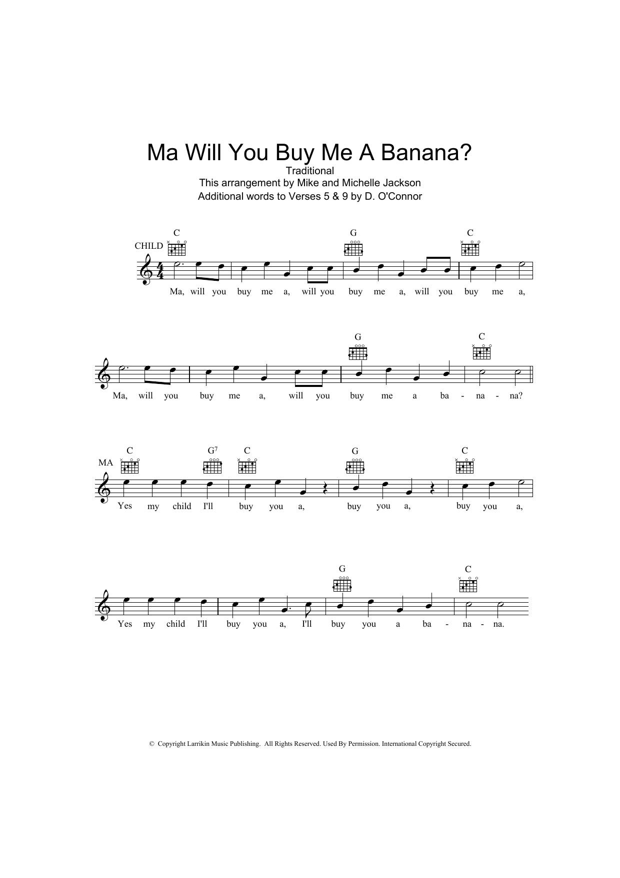 Traditional Ma Will You Buy Me A Banana? sheet music notes and chords arranged for Lead Sheet / Fake Book