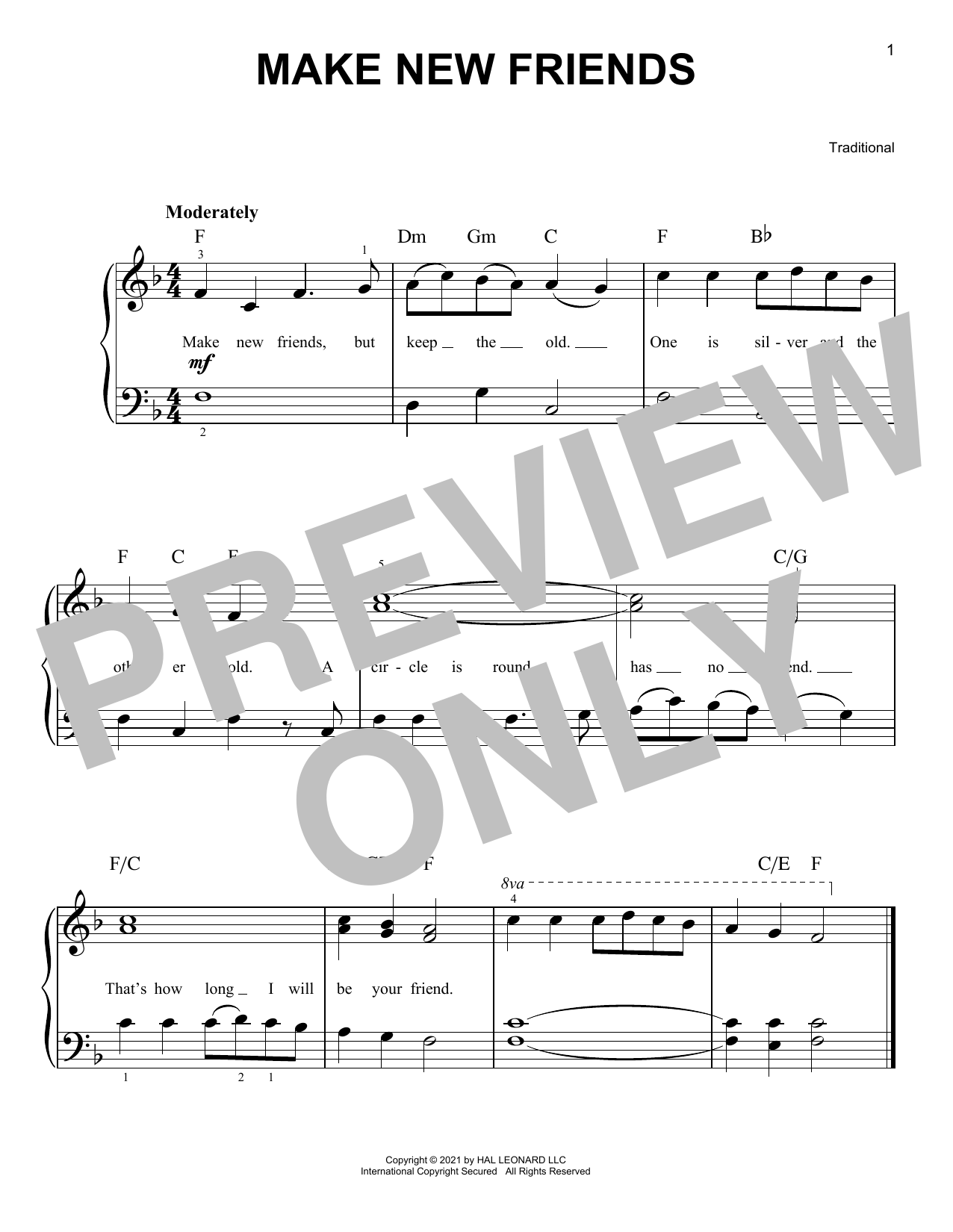 Traditional Make New Friends sheet music notes and chords arranged for Easy Piano