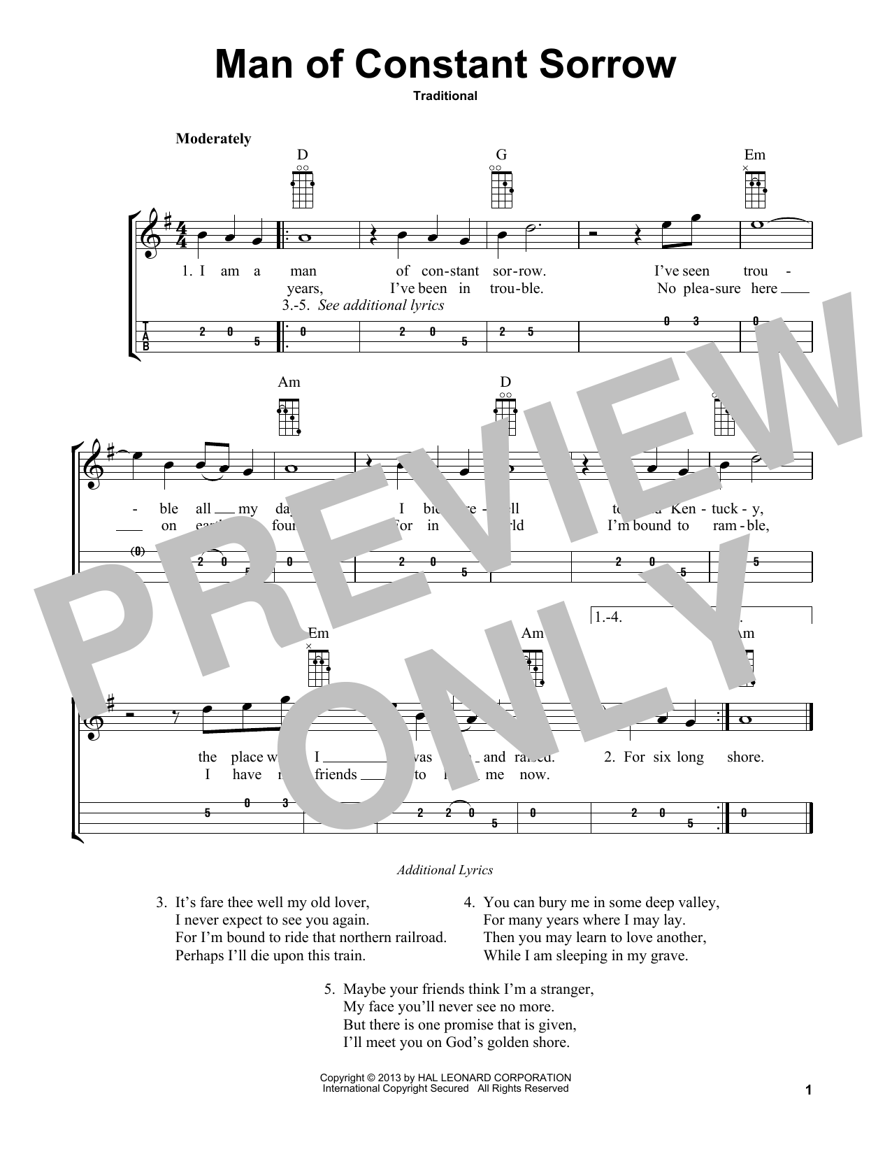 Traditional Man Of Constant Sorrow (arr. Bobby Westfall) sheet music notes and chords arranged for Mandolin