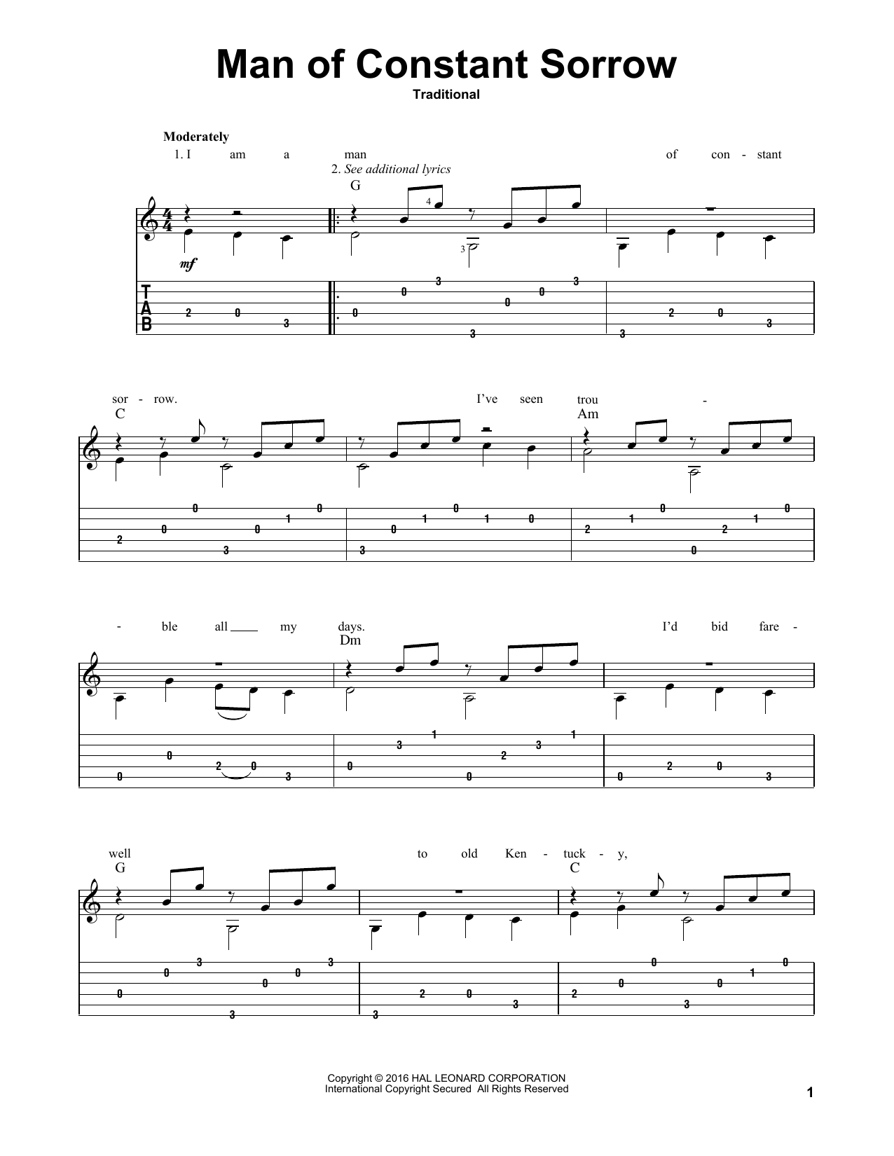 Mark Phillips Man Of Constant Sorrow sheet music notes and chords arranged for Solo Guitar