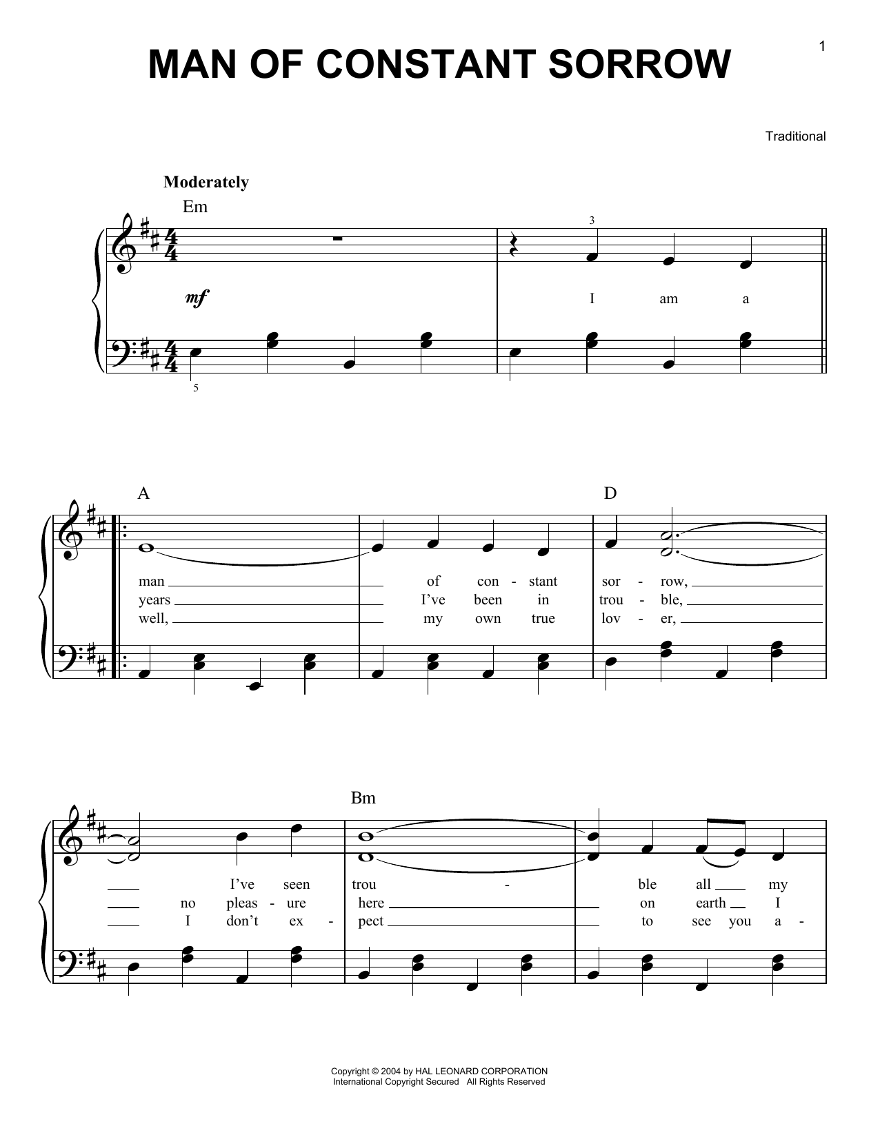 Traditional Man Of Constant Sorrow sheet music notes and chords arranged for Solo Guitar
