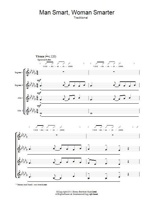 Traditional Man Smart, Woman Smarter sheet music notes and chords arranged for SSAA Choir