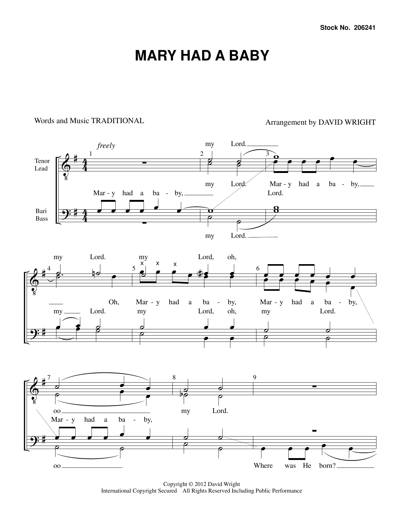Traditional Mary Had A Baby (arr. David Wright) sheet music notes and chords arranged for TTBB Choir