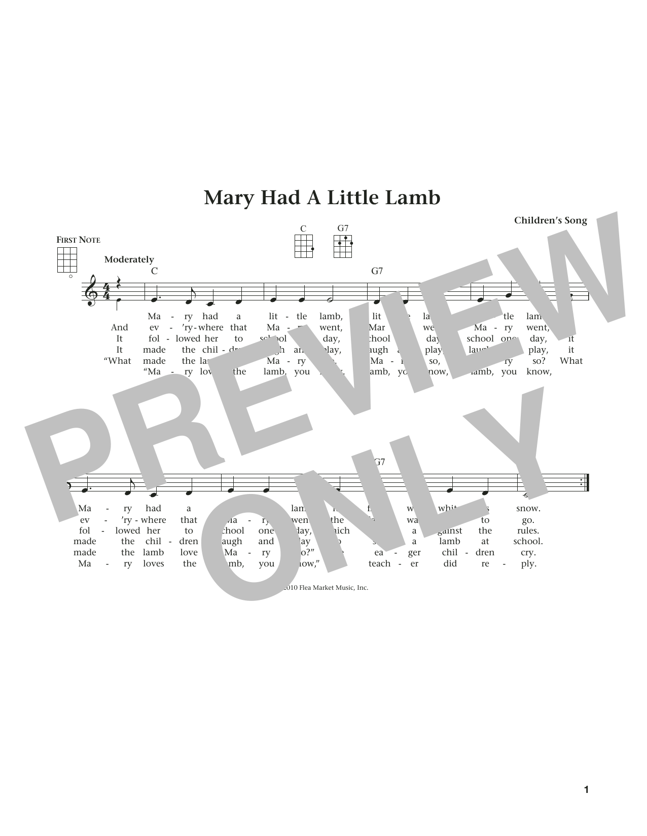 Traditional Mary Had A Little Lamb (from The Daily Ukulele) (arr. Liz and Jim Beloff) sheet music notes and chords arranged for Ukulele