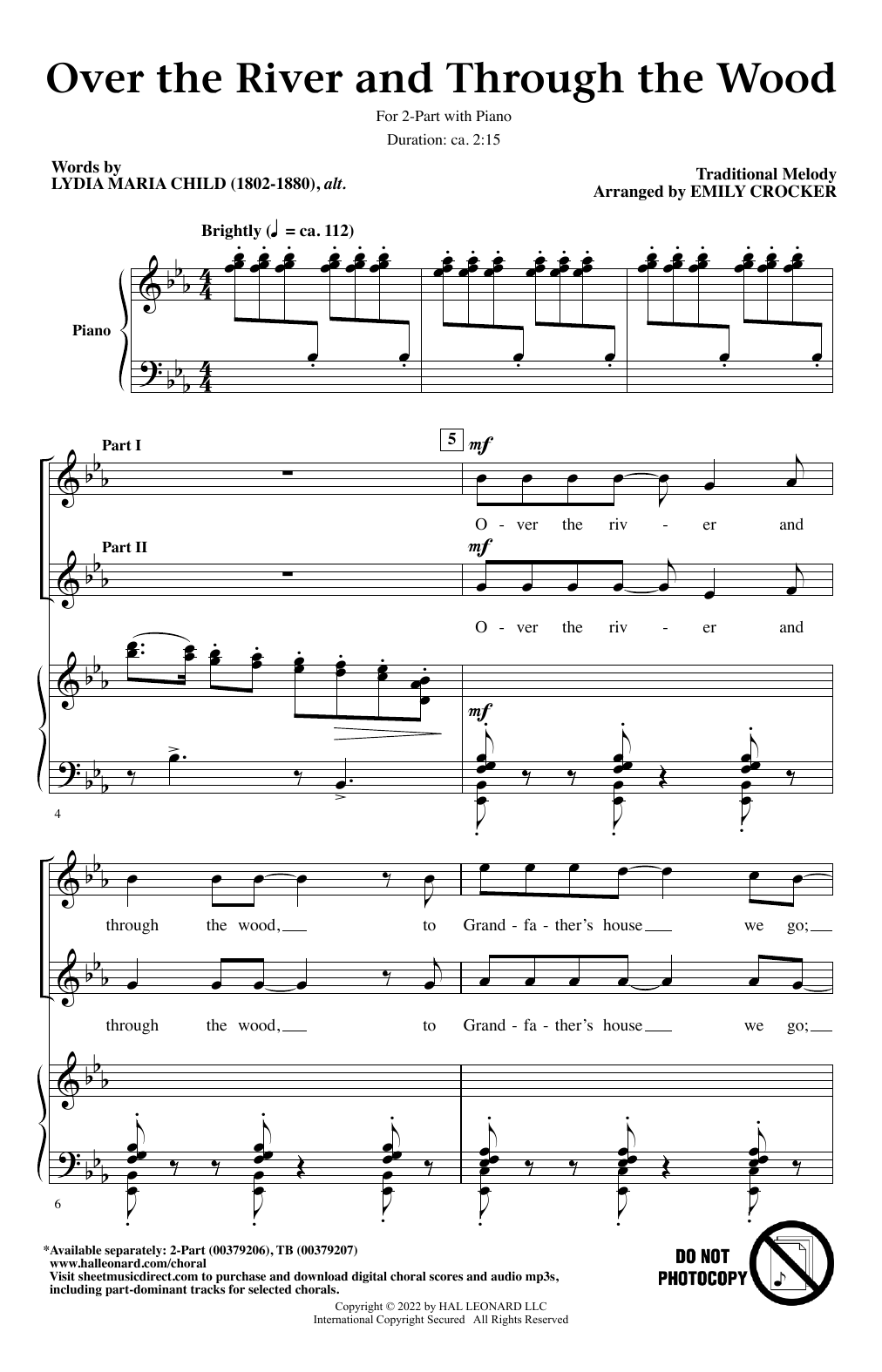 Traditional Melody Over The River And Through The Wood (arr. Emily Crocker) sheet music notes and chords arranged for 2-Part Choir