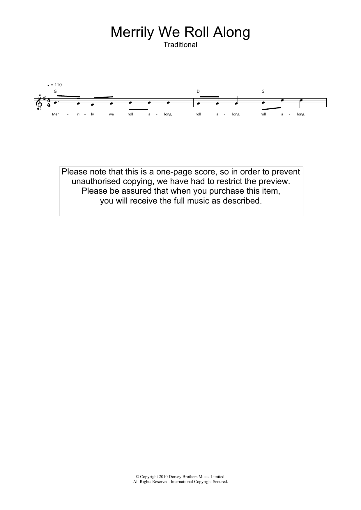 Traditional Merrily We Roll Along sheet music notes and chords arranged for Guitar Chords/Lyrics