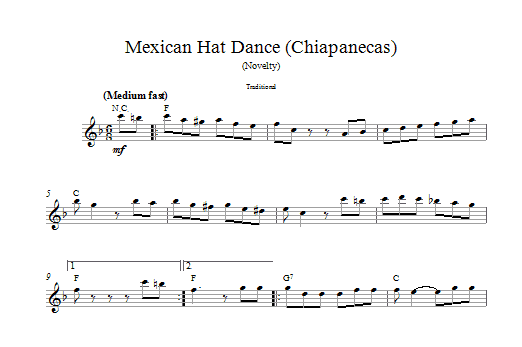 Traditional Mexican Hat Dance sheet music notes and chords arranged for Lead Sheet / Fake Book