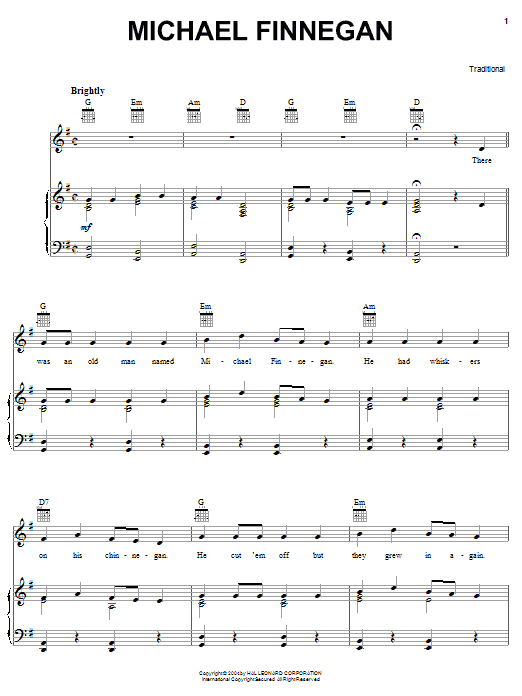 Traditional Michael Finnegan sheet music notes and chords arranged for Piano, Vocal & Guitar Chords (Right-Hand Melody)