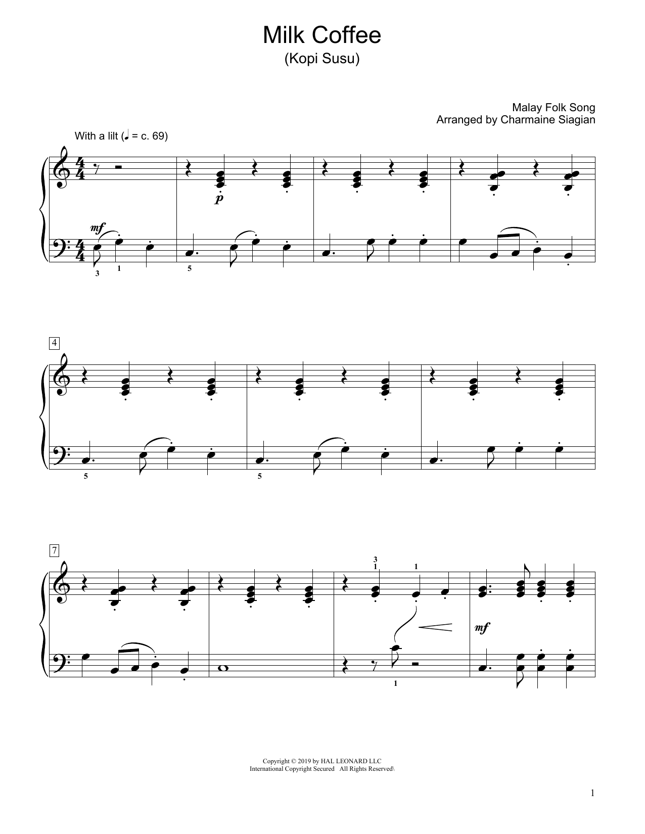 Traditional Milk Coffee (Kopi Susu) (arr. Charmaine Siagian) sheet music notes and chords arranged for Educational Piano