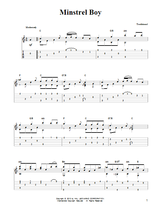 Traditional Minstrel Boy (arr. Mark Phillips) sheet music notes and chords arranged for Easy Guitar Tab