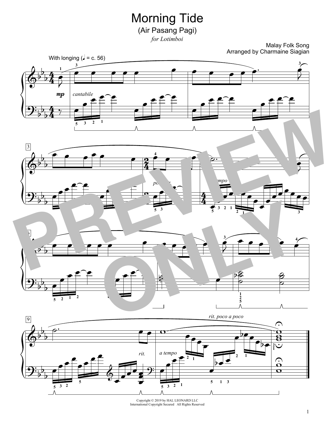 Traditional Morning Tide (Air Pasang Pagi) (arr. Charmaine Siagian) sheet music notes and chords arranged for Educational Piano