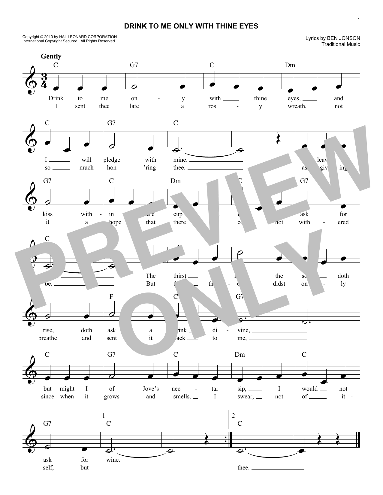 Traditional Music Drink To Me Only With Thine Eyes sheet music notes and chords arranged for Lead Sheet / Fake Book