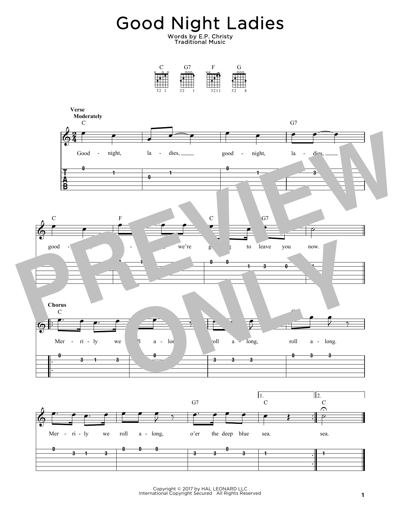 Traditional Music Good Night Ladies sheet music notes and chords arranged for Very Easy Piano
