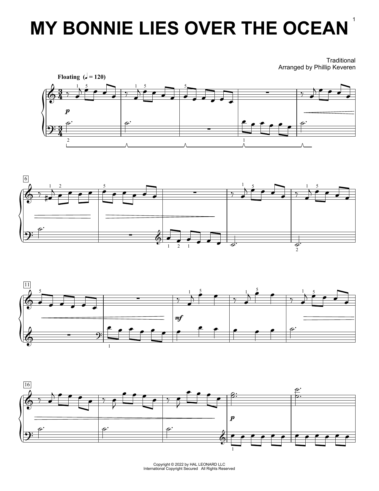 Traditional My Bonnie Lies Over The Ocean (arr. Phillip Keveren) sheet music notes and chords arranged for Piano Solo