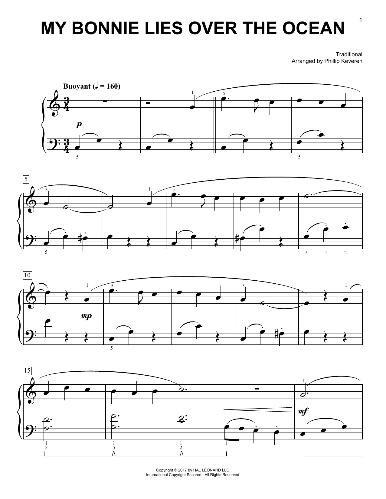 Traditional My Bonnie Lies Over The Ocean [Classical version] (arr. Phillip Keveren) sheet music notes and chords arranged for Easy Piano