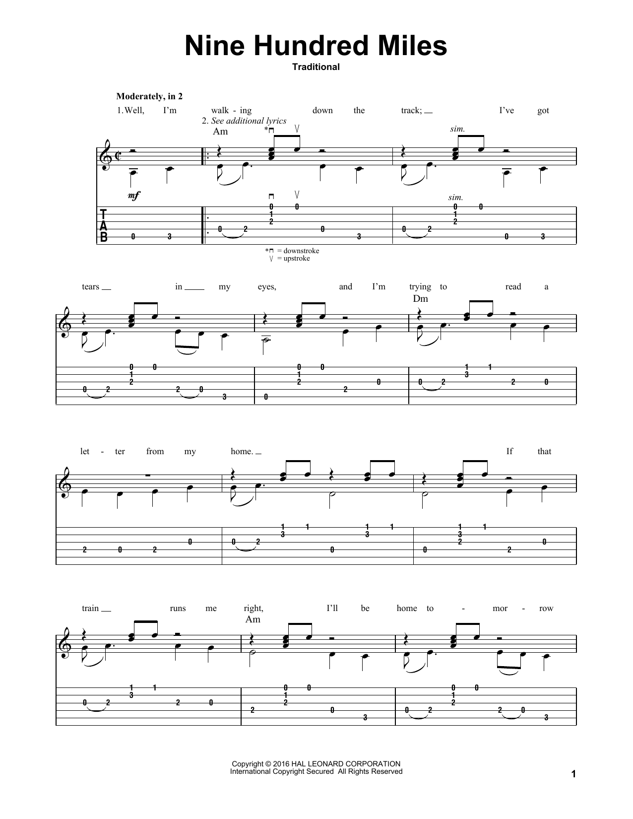 Mark Phillips Nine Hundred Miles sheet music notes and chords arranged for Solo Guitar