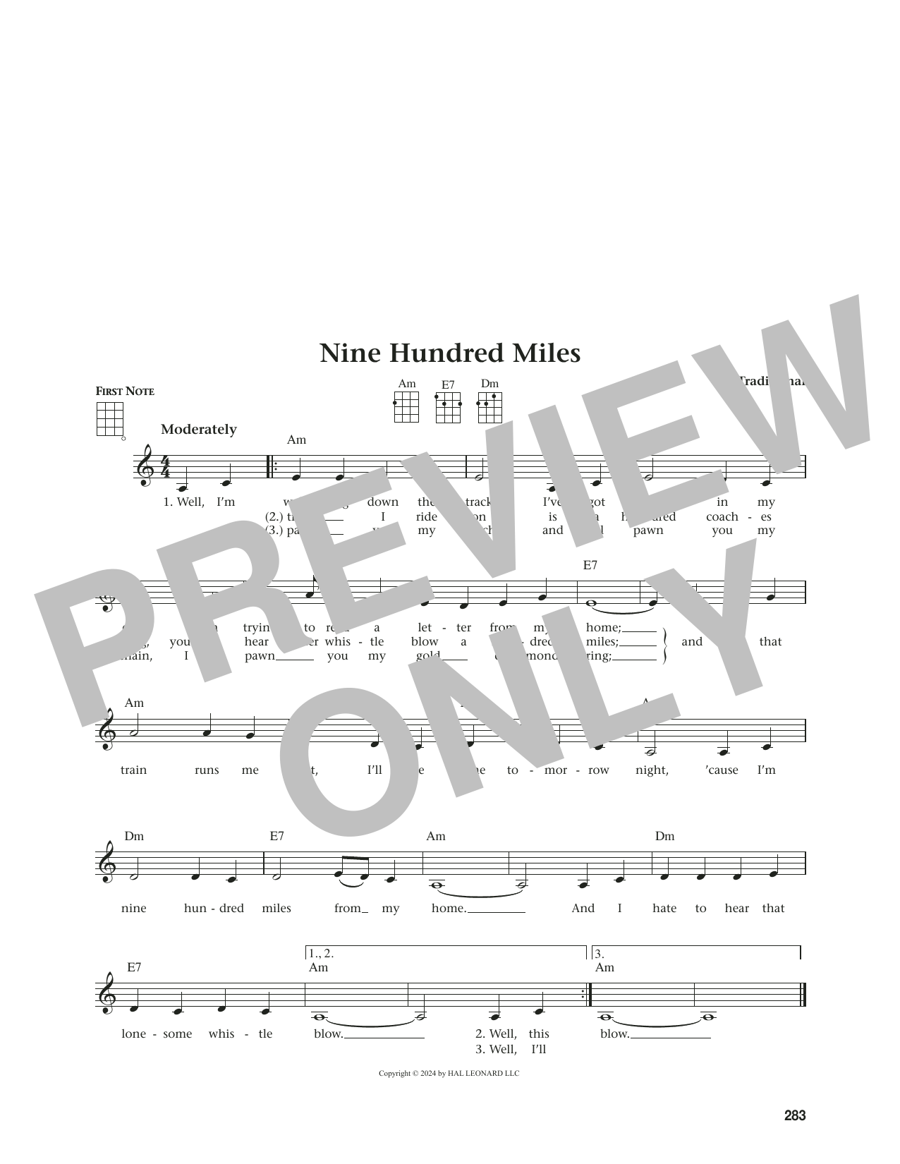 Traditional Nine Hundred Miles (from The Daily Ukulele) (arr. Jim Beloff) sheet music notes and chords arranged for Ukulele
