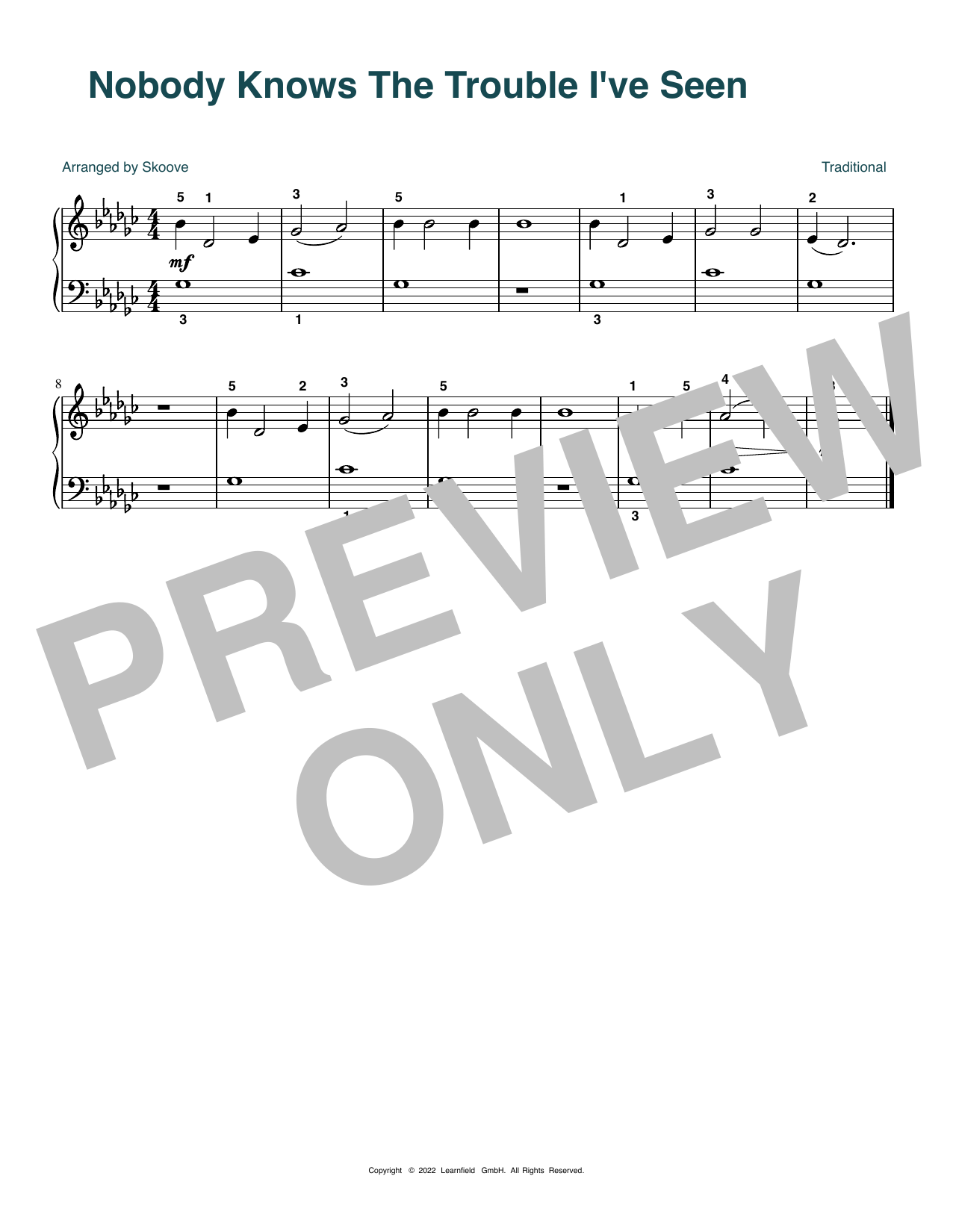 Traditional Nobody Knows The Trouble I've Seen (arr. Skoove) sheet music notes and chords arranged for Beginner Piano (Abridged)
