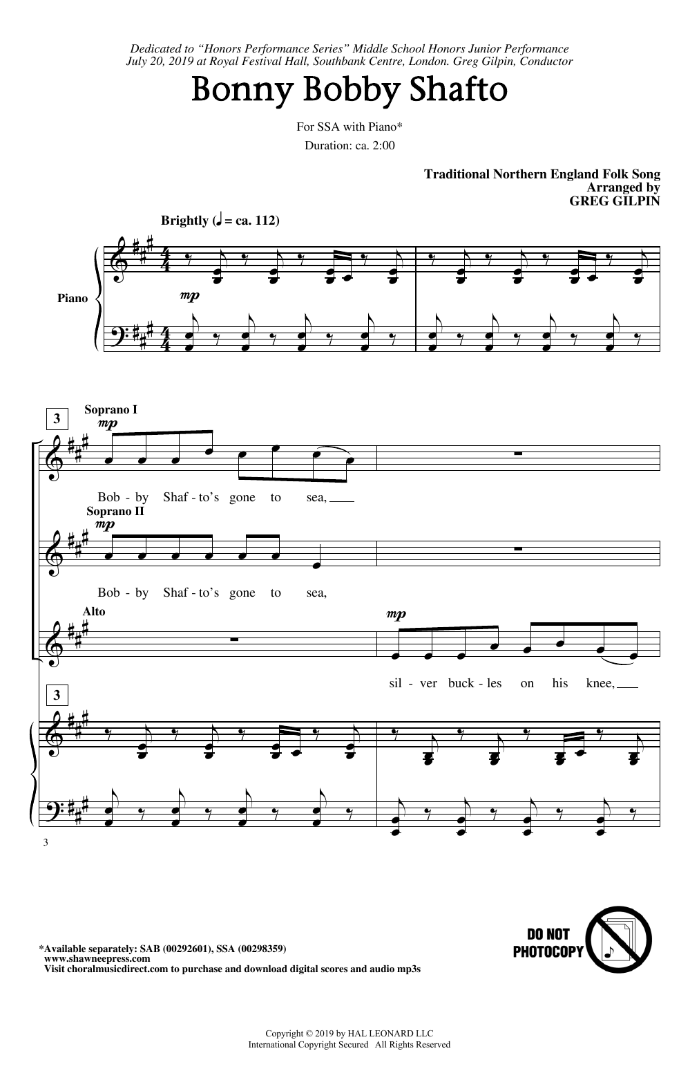 Traditional Northern England Folk Song Bonny Bobby Shafto (arr. Greg Gilpin) sheet music notes and chords arranged for SAB Choir