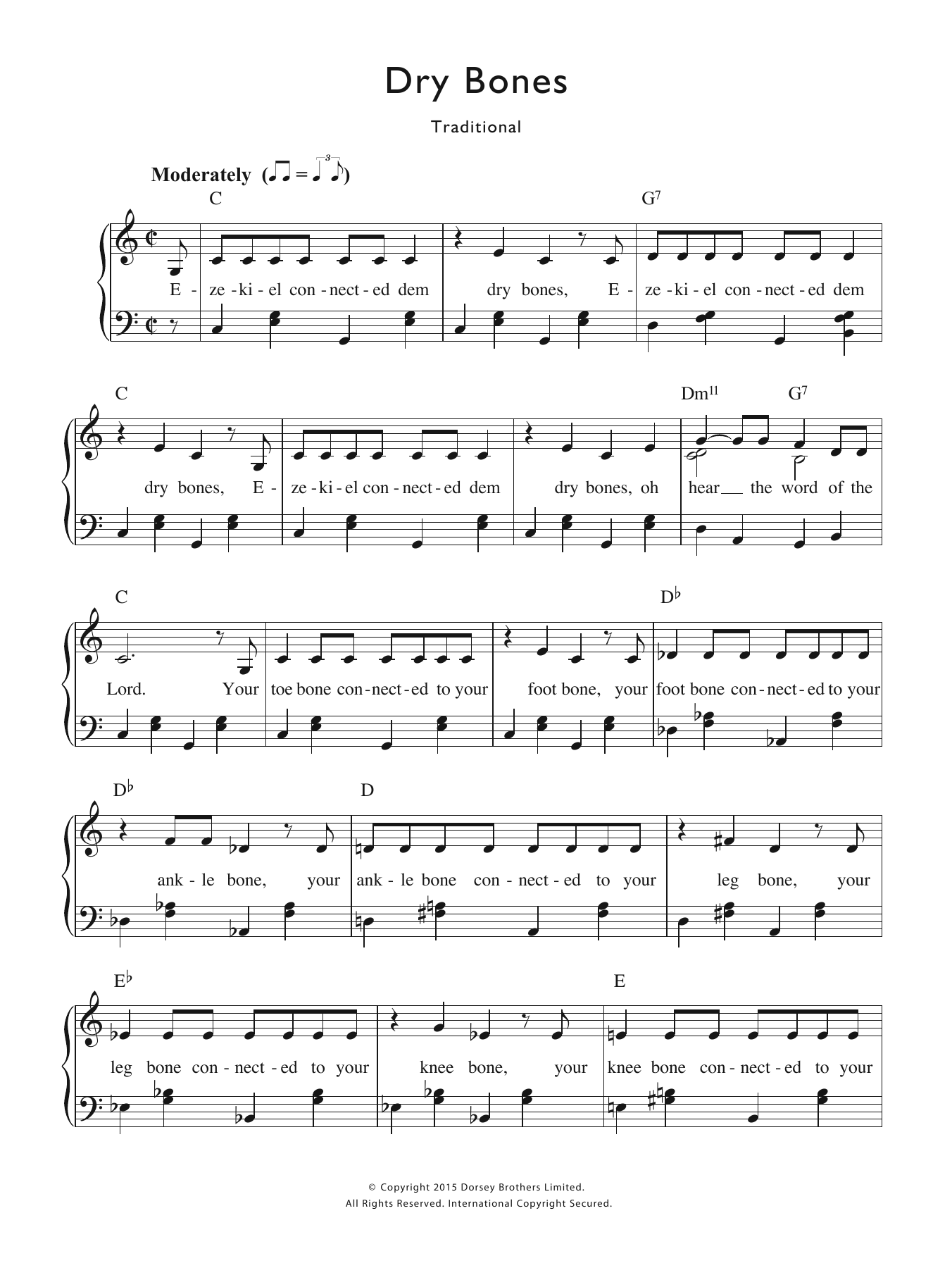 Traditional Nursery Rhyme Dry Bones sheet music notes and chords arranged for Piano & Vocal