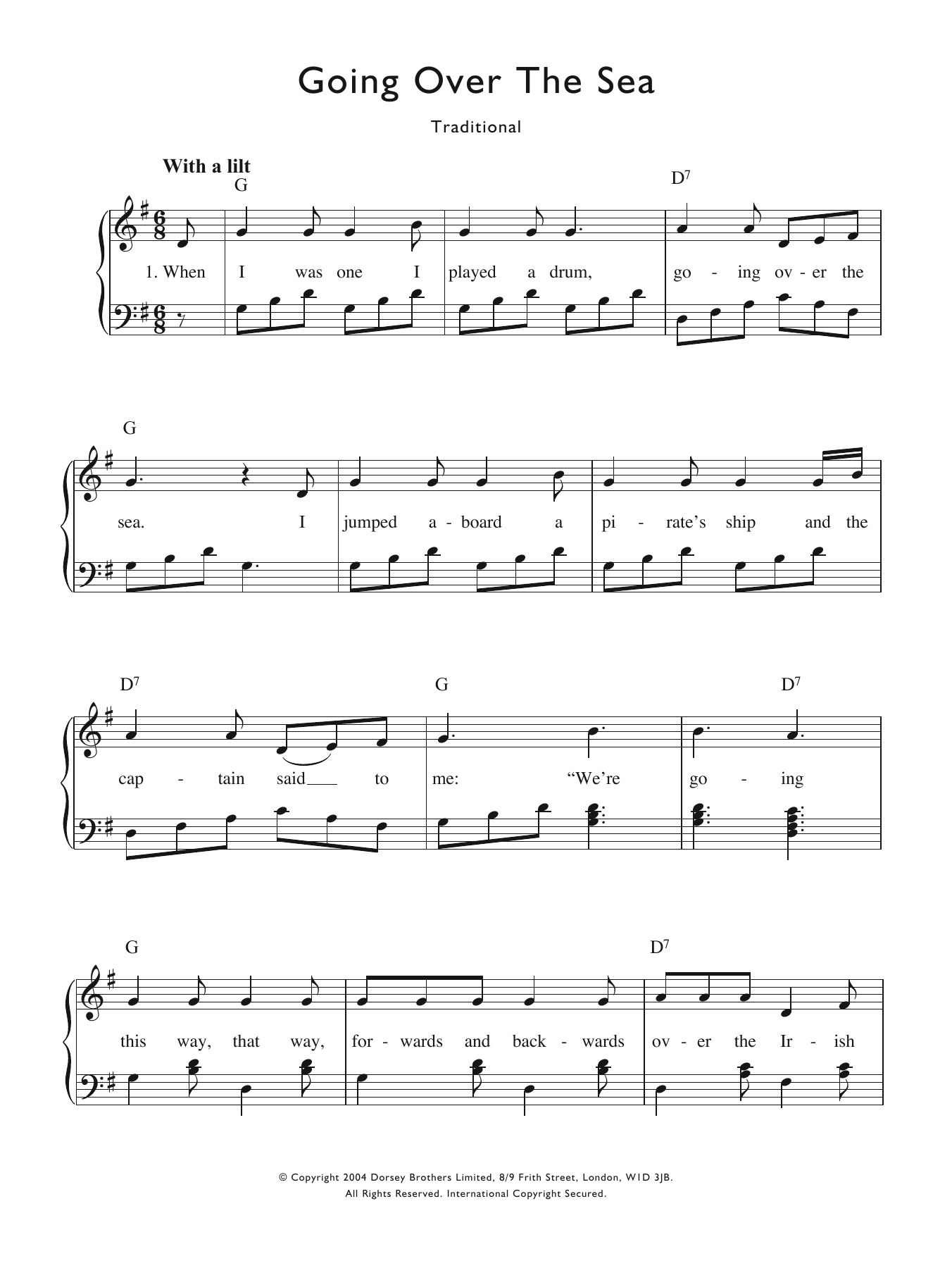 Traditional Nursery Rhyme Going Over The Sea sheet music notes and chords arranged for Piano & Vocal