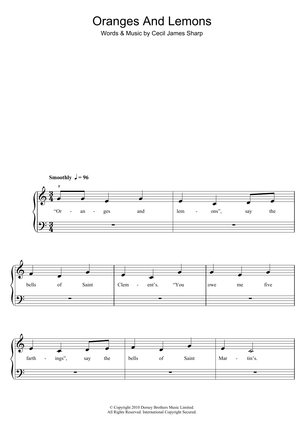 Traditional Nursery Rhyme Oranges And Lemons sheet music notes and chords arranged for 5-Finger Piano
