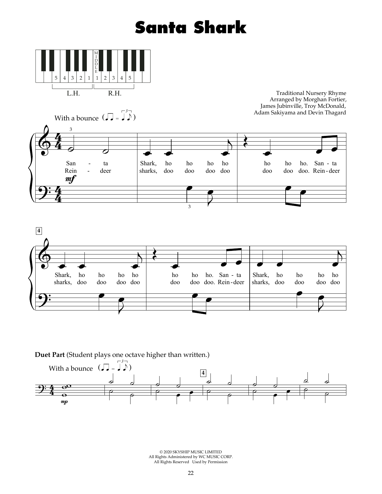 Traditional Nursery Rhyme Santa Shark sheet music notes and chords arranged for 5-Finger Piano