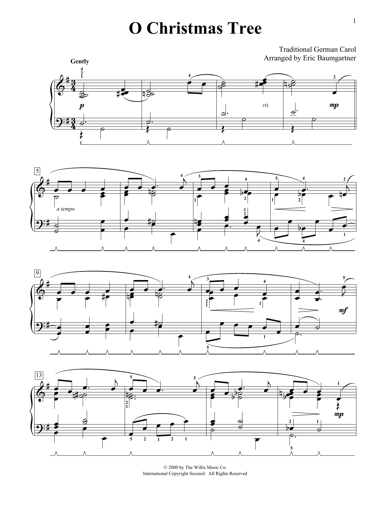 Traditional O Christmas Tree [Jazz version] (arr. Eric Baumgartner) sheet music notes and chords arranged for Educational Piano