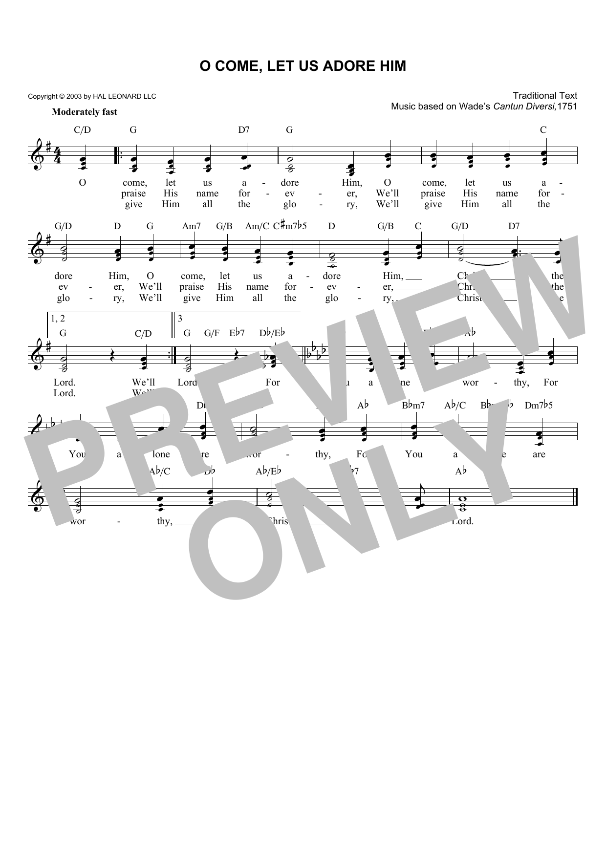 Traditional O Come, Let Us Adore Him sheet music notes and chords arranged for Lead Sheet / Fake Book