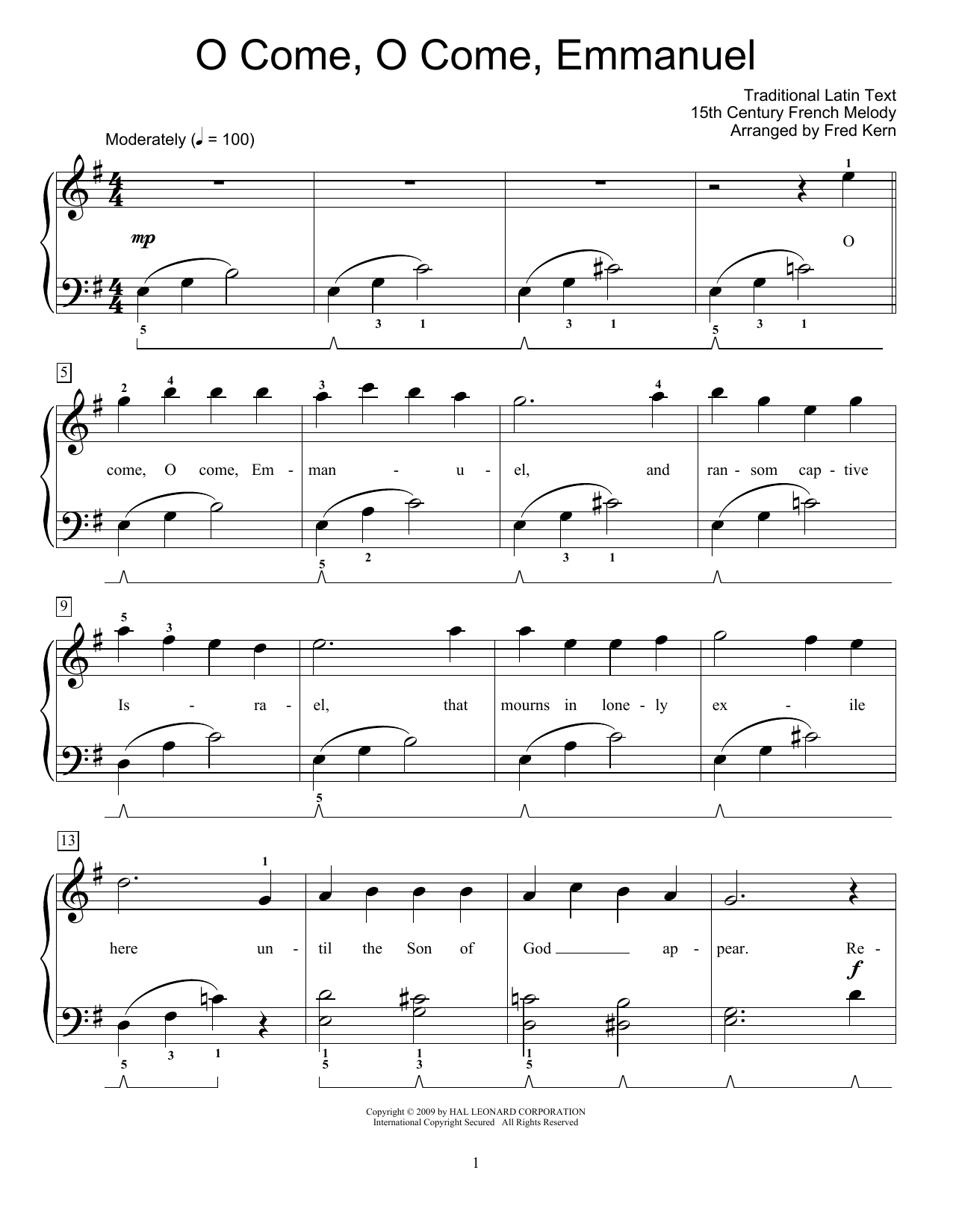 Traditional O Come, O Come Emmanuel sheet music notes and chords arranged for Educational Piano