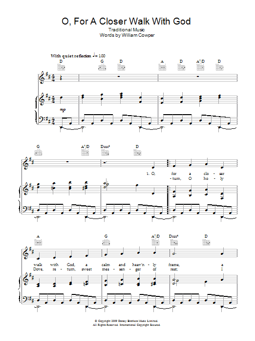 Traditional O, For A Closer Walk With God sheet music notes and chords arranged for Piano, Vocal & Guitar Chords
