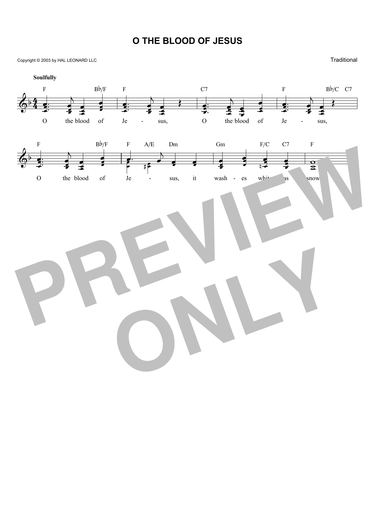 Traditional O The Blood Of Jesus sheet music notes and chords arranged for Lead Sheet / Fake Book