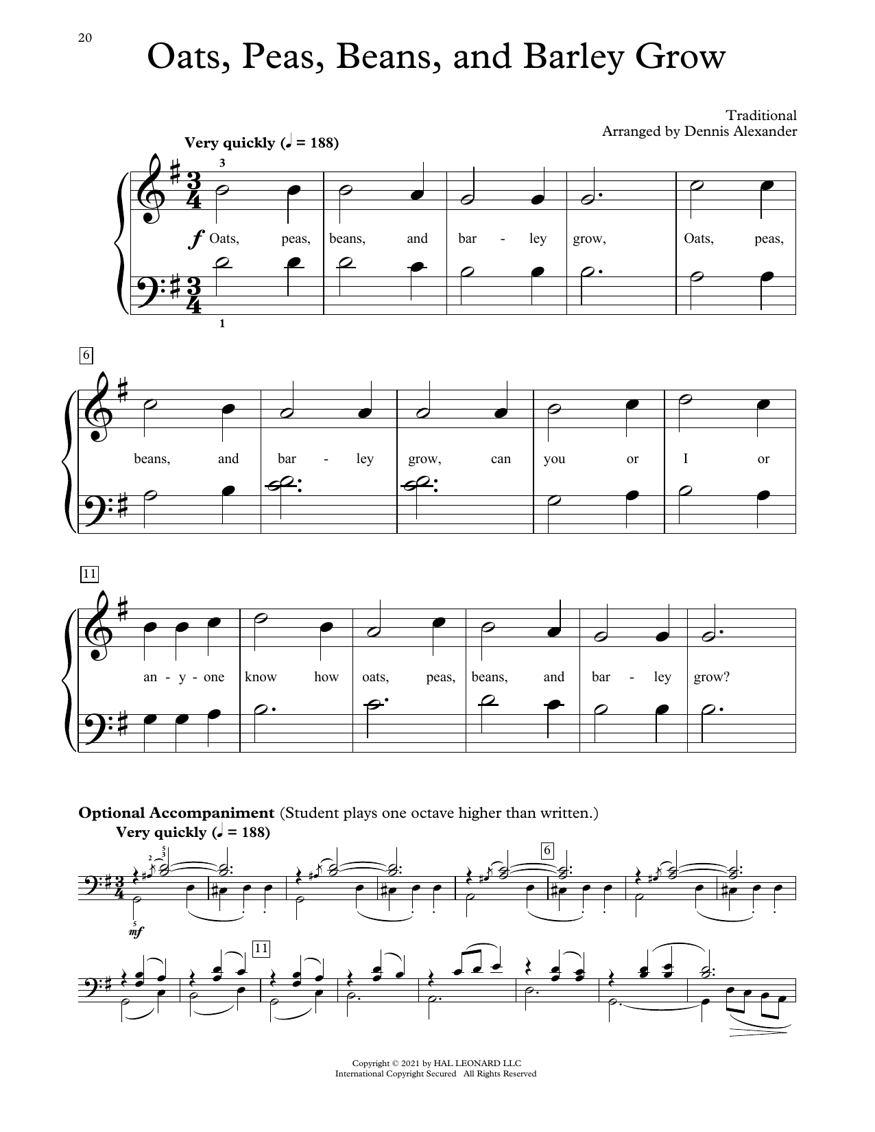 Traditional Oats, Peas, Beans And Barley Grow (arr. Dennis Alexander) sheet music notes and chords arranged for Educational Piano