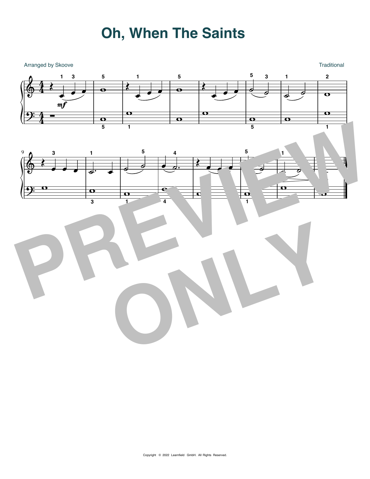 Traditional Oh, When The Saints (arr. Skoove) sheet music notes and chords arranged for Beginner Piano (Abridged)